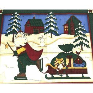 Leslie Beck Whispering Pines Christmas Fabric Panel Santa Gift Tags Star Quilt‎